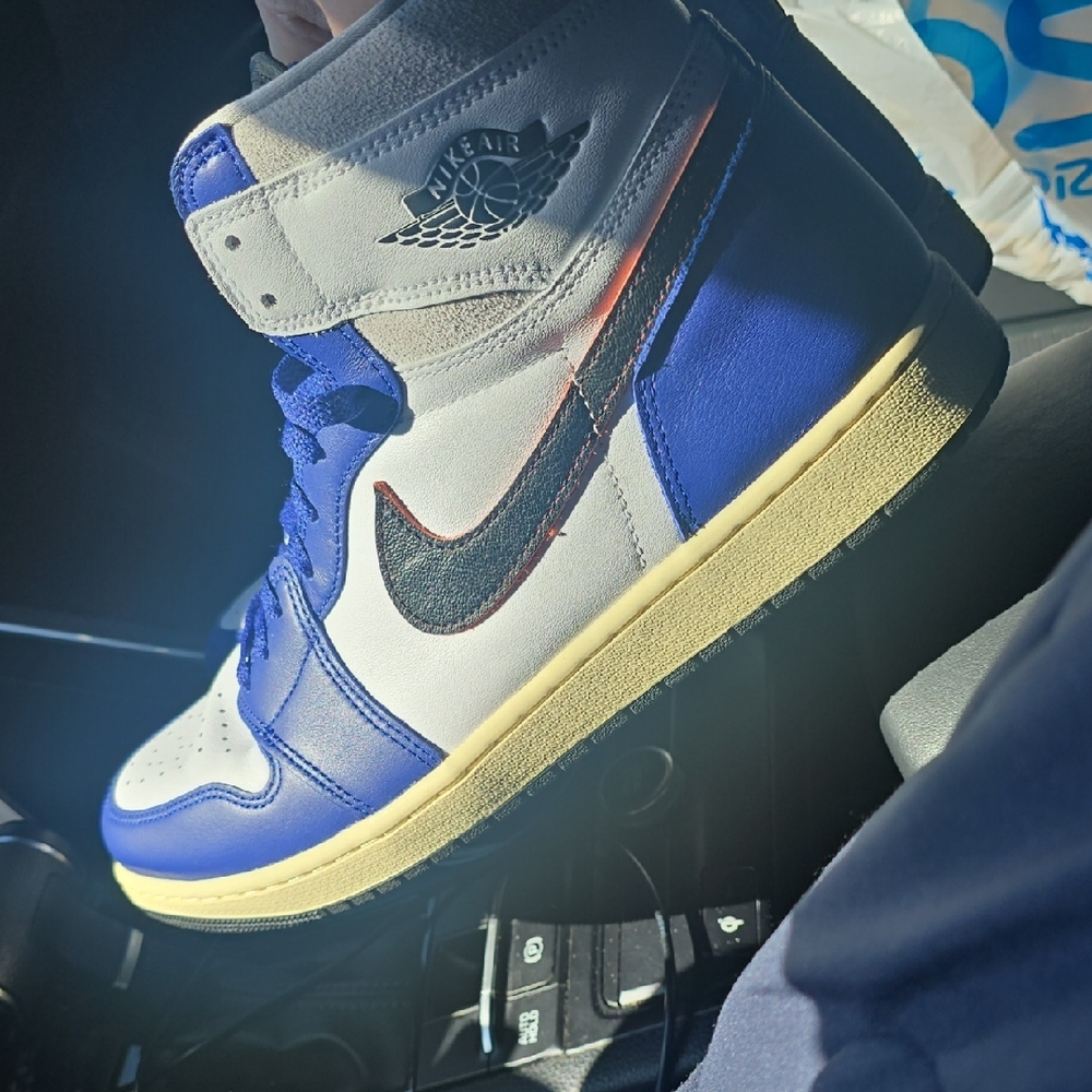 Nike Air Jordan 1 High White and Blue with Black Swoosh